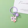 Chaveiro de guizo de urso com laço de resina na cor macaron, fofo e macio, pingente de chaveiro com contas DIY para meninas