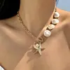 Collar con Colgante de Estrella de Mar y Caballito de Mar de Concha Estilo Vacaciones en la Costa Pulsera Personalidad Exagerada Moda Versátil