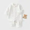 Macacão de Algodão Puro Classe A para Primavera e Outono Novo Estilo para Meninos e Meninas Macacão com Fecho na Frente Recém-Nascido Algodão Integral Manga Longa Roupa de Engatinhar