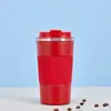 Taza isotérmica de acero inoxidable al vacío de doble capa de gran capacidad con cubierta de cuero, taza de café, portátil para uso en exteriores, oficina y negocios