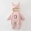 Macacão acolchoado para bebê, 300g espessado para aquecimento, roupa de algodão para outono e inverno, macacão com capuz para bebê, agasalho para o inverno