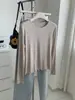 Camiseta base macia e amiga da pele em lã Tencel para mulheres, suave e elegante, com bordas franzidas, cor sólida, gola redonda, manga longa, estilo outono e inverno