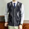 Suéter Cardigan Masculino Inverno Manga Longa Botão Único Malha Roupa Masculina Jaqueta de Tricô Jacquard Engrossada Roupa de Pai