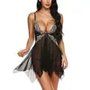 Camisola Sexy de Renda com Bainha Irregular Transparente e Fenda Frontal, Vestido de Alça Venda por Atacado Renda Sexy