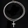 Colar Camadas com Pingente de Cruz de Zircônia Europeia e Americana Corrente Cubana de Aço Inoxidável Corrente Torcida Joia da Moda Presente de Feriado
