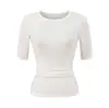 Top Sexy de Cuello Redondo y Manga Media para Chica Atractiva Verano 2025 Nuevo Ajustado de Cintura Alta Camiseta Adelgazante Fruncida