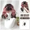 Peluca Completa para Mujer, Estilo Gato Siamés, Cabello Corto Rizado Degradado, Lolita Dulce Cotidiana Peluca Completa Teñida de Negro y Rosa