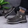 2024 Nuevos Zapatos de Hombre de Moda Otoño/Invierno Casual Retro Británico Tendencia Motociclista Parte Superior de Cuero Caña Media Resistentes al Desgaste