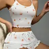 Conjunto de Shorts com Suspensório Novo Estilo Europeu e Americano de Verão, Pijama Feminino Sexy Floral para Casa, Atacado