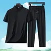 Conjunto de camiseta de manga corta de seda de mora de color liso y camisa POLO para hombre, casual de negocios de verano, transpirable, deportivo, agradable para la piel, dos piezas