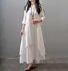 Vestido Longo de Dois Peças Estilo Novo Primavera 2026, Vestido Artístico de Linho Flare, Vestido Longo Solto de Algodão e Linho