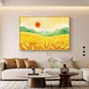Pintura Decorativa para Sala de Estar Paisagem Nascer do Sol no Leste Campo de Trigo Dourado Pintura para Pendurar na Parede de Fundo do Sofá Bom Presságio Atraindo Riqueza Pintura de Parede