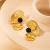 Pendientes Europeos y Americanos Retro Pendientes de Piedra Verde Esmeralda Natural para Mujer Acero Inoxidable Chapado en Oro Pendientes de Pétalos de Flor Venta Directa de Fábrica