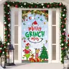 Decoración de cubierta de puerta navideña transfronteriza, cortina de puerta del monstruo verde Grinch, colgante de puerta de monstruo navideño, cubierta de puerta de tapiz de Año Nuevo