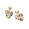 Brincos Europeus e Americanos Exagerados Elegantes Versáteis Camada Dupla Diamante Colorido Brincos de Coração Brincos de Coração Cheio de Diamante em Formato de Coração Mulheres