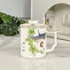Taza de Café de Conferencia Estilo Chino Ouge de Porcelana Hueso Taza de Té de Oficina con Filtro Separación de Agua y Té Caja de Regalo de Alta Gama