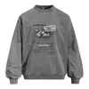 Moletom com capuz casual tendência masculino, gola redonda, estampa de letras estilo americano, caimento solto, para primavera/outono