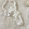 Meias finas JK cor branco-leite para primavera e verão, meias cano alto femininas, meias com laço de balé vazadas caneladas, cor sólida para combinar com tudo