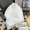 Marca de Tendencia Americana Hebilla de Metal Diseño Camisa de Hombre Holgada de Cinco Puntas Color Sólido Verano Nueva Camisa Casual de Tendencia de Manga Corta