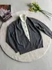 Suéter de cuello alto falso de dos piezas multiestilo, cárdigan unisex, chaqueta de bloques de color, tejido de punto limpio estilo "old money" para el día a día