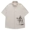 Camisa de Manga Corta Estilo Cityboy Japonés Fresca y Elegante para Hombre, Camisa Bordada de Pana Retro Americana