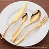 Juego de Cubiertos de Acero Inoxidable Colorido con Recubrimiento de Titanio Kaya Cuchillo para Bistec, Tenedor, Cuchara, Cucharilla de Té Juego de Cubiertos de 4 Piezas con Juego de Grabado