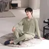 Pijama de algodão com mangas compridas e calças compridas para homens, conjunto de duas peças de cardigã de outono, roupa de casa masculina transfronteiriça para live-streaming