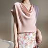 Camisa pequeña de seda 23 Nuevo cuello de seda morera Gusano de seda morera elegante acetato satén swing Top francés camisa de manga corta para mujer real