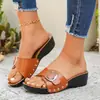 Pantuflas de mujer de talla grande para comercio exterior europeo y americano, nuevas de otoño 2026, con suela gruesa y tacón de plataforma, chanclas de tacón de cuña transfronterizas con hebilla de moda