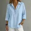 Estação Independente Amazon Transfronteiriça Europeia e Americana Verão 2026 Nova Roupa Feminina Solta Confortável Gola Lapela Cor Sólida Camisa