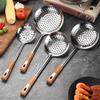 Utensílios de cozinha com cabo de imitação de madeira, espátula de aço inoxidável, colher com vazamento, colher de sopa, colher para fritar, colher de arroz, conjunto de espátula de cozinha