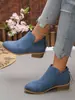 Botines Chelsea vintage mate transfronterizos europeos y americanos para mujer, tacón grueso en V, cremallera trasera, botines casuales estilo western