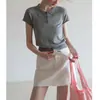 Camisa de Punto Manga Corta Cuello Polo Estilo Alta Inteligencia Eggea, Verano Fina Casual Ajustada Versátil Top de Manga Raglán