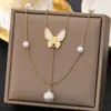 Al por mayor transfronterizo Nuevo collar de mariposa de perlas Nicho Borla Cadena de clavícula de doble capa Diseño de collar para mujer Moda