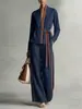 Traje Casual Transfronterizo Europeo y Americano 2026 para Mujer, Conjunto de Dos Piezas de Camisa Cardigan de Cuello Alto con Bloques de Color y Pantalones de Pierna Ancha para Primavera y Verano