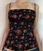 Camisola Floral Retro Americana con Cordón para Mujer, Corte Ajustado, Top de Moda, Estilo Ins, Verano, Comercio Transfronterizo