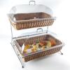 Sobremesa de pão com tampa Cesta de pão Bolo sobremesa PP cesta de rattan artesanal PC transparente cobertura de pó suporte de aço inoxidável