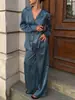 Conjunto de Satén Drapeado Otoño/Invierno 2026: Ajuste holgado, Cuello camisero, Cárdigan de manga larga, Pantalones de pierna ancha de cintura alta, Conjunto casual vintage de dos piezas
