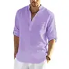 2022 comercio exterior Camiseta de lino de manga larga para hombre camiseta interior holgada de color liso de manga larga de algodón y lino sin planchar camisa de talla grande para hombre