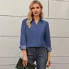 Camisa Feminina Europeia e Americana Solta com Lapela Manga Longa de Botão Único Temperamento Casual Versátil para o Dia a Dia