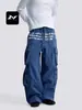 Pantalones de Trabajo Retro Americano con Múltiples Bolsillos para Hombre y Mujer Cintura Elástica Diseño Estilo Calle Estampado de Letras Pantalones Holgados de Secado Rápido