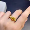 Anel de Citrino da Sorte Natural, Clássico Pedra Solta Especificações 8mm Prata Esterlina 925 Banhado com Ouro Real 18K Incrustado