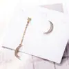 Pendientes Coreanos de Plata con Estrellas y Luna de Circonita, Pendientes Asimétricos con un Toque de Lujo Ligero y de Alta Gama para Mujer