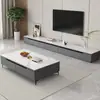 Conjunto combinado de mesa de centro e rack de TV em pedra, design simples para sala de estar, mesa de centro estilo italiano de luxo leve nórdico
