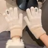 Luvas Femininas de Inverno Novas Sem Dedos Acolchoadas Peludas de Tricô para Meninas Estilo Coreano Tela Sensível ao Toque Cinco Dedos Escrita