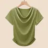 Camiseta de Alta Qualidade em Lyocell com Toque Fresco, Decote Gota e Ombro Normal para Mulheres, Novo Design de Verão, Top Único de Manga Curta, Versátil e na Moda