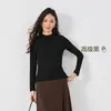 Camiseta Básica de Algodão Respirável Cor Sólida Gola Alta Pequena Camada Interna Manga Longa Feminina Outono Inverno Nova Simples Slim Fit Tricô Feminino