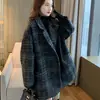 Blazer Feminino Primavera e Outono 2026 Novo Tendência Petite Xadrez Tweed Comprimento Médio Casaco de Lã
