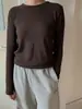 Camiseta base Shijian ACME gris de cuello redondo, corte ajustado, manga larga para mujer, otoño, mezcla de lana, elástica, suave, T-shirt 42500