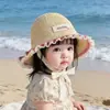 Chapéus Infantis, Chapéus de Palha para Primavera e Verão, Chapéus de Princesa com Renda Estilo Coreano, Chapéus de Sol Respiráveis com Aba Larga para Bebês, Chapéus de Proteção Solar, Chapéus da Moda